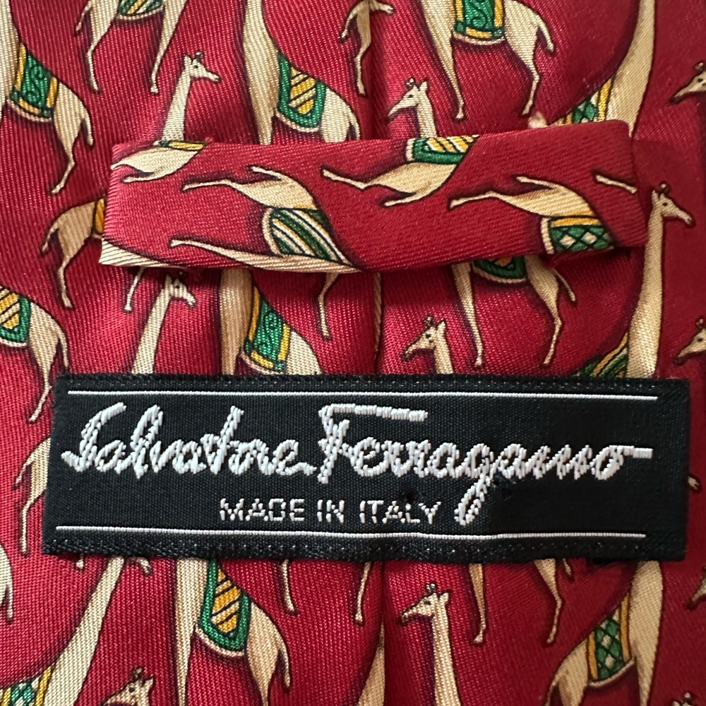 Salvatore Ferragamo Red and Green Animal Print Tie